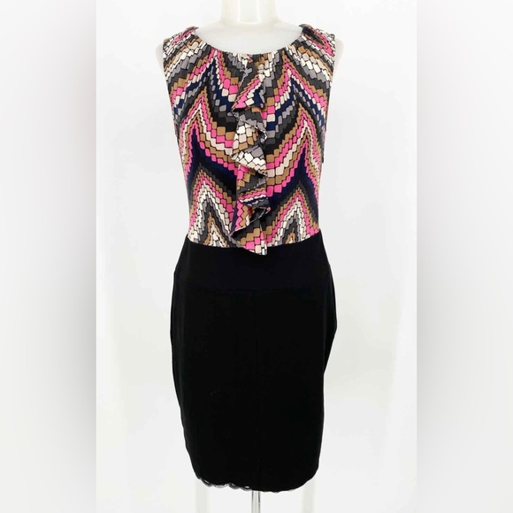 EUC Trina Turk Women's Black/Pink Sleeveless Chevron Size 2 Dress - Picture 1 of 4